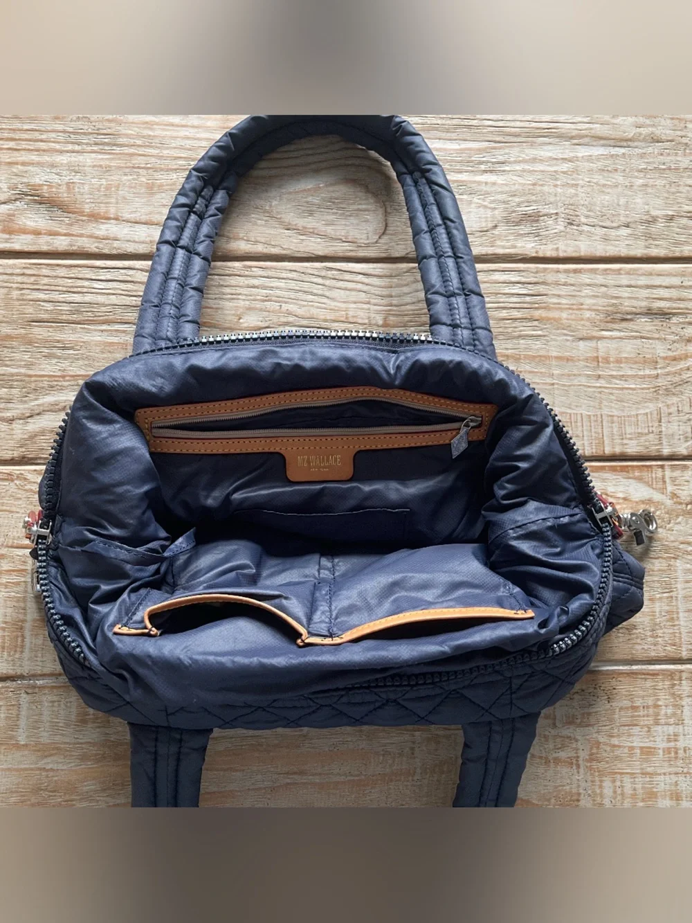 MZ Wallace Navy Quilter Medium Sutton Deluxe, Includes Duster and Straps